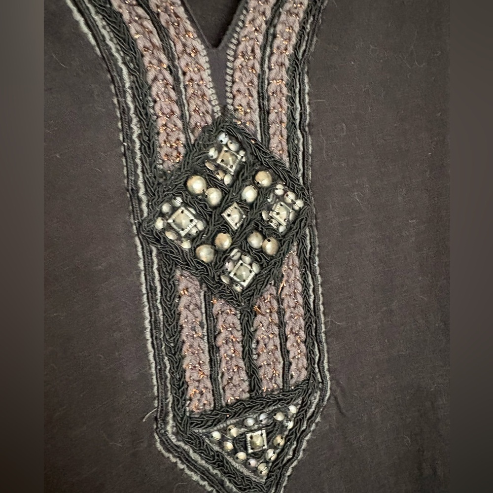 Lucky Brand Y2K long Sleeve embellishment v neck women top XL Black beads boho - Picture 6 of 10